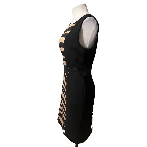 Tahari Dress 10 Black Brown Panel Career Church Stretch Sheath Sleeveless - Picture 3 of 11